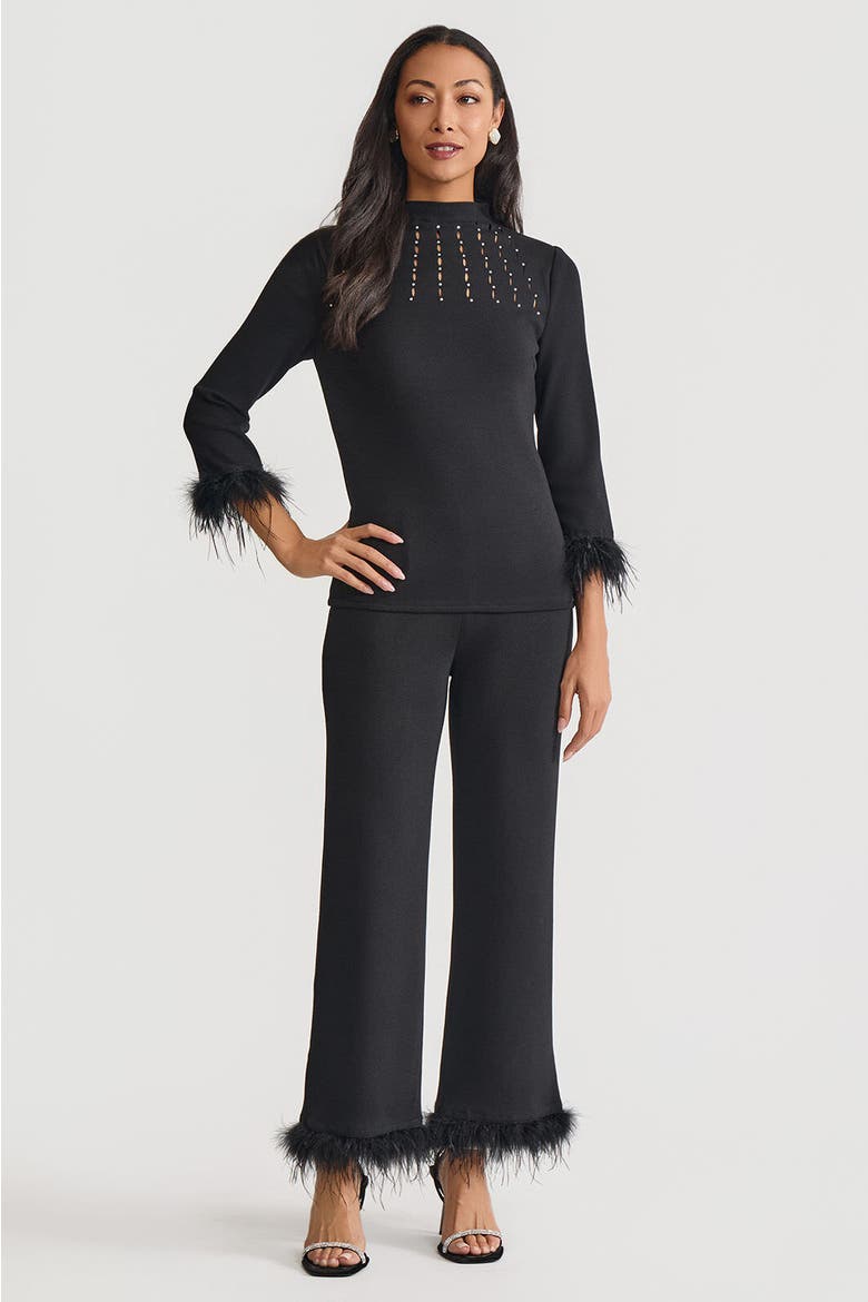 Embellished High Neck Soft Knit Top, Alternate, color, Black/White