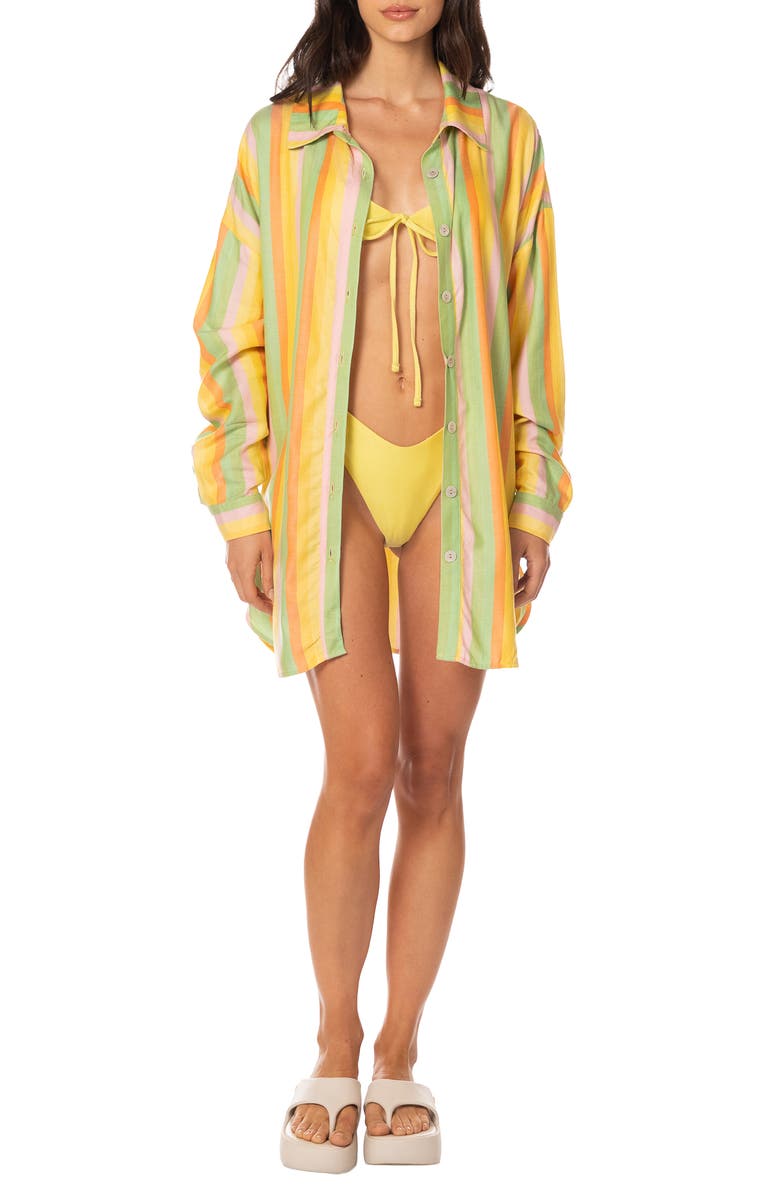 Maaji Rhythmic Lines Dreambound Cover-Up Shirt, Main, color, Open Yellow