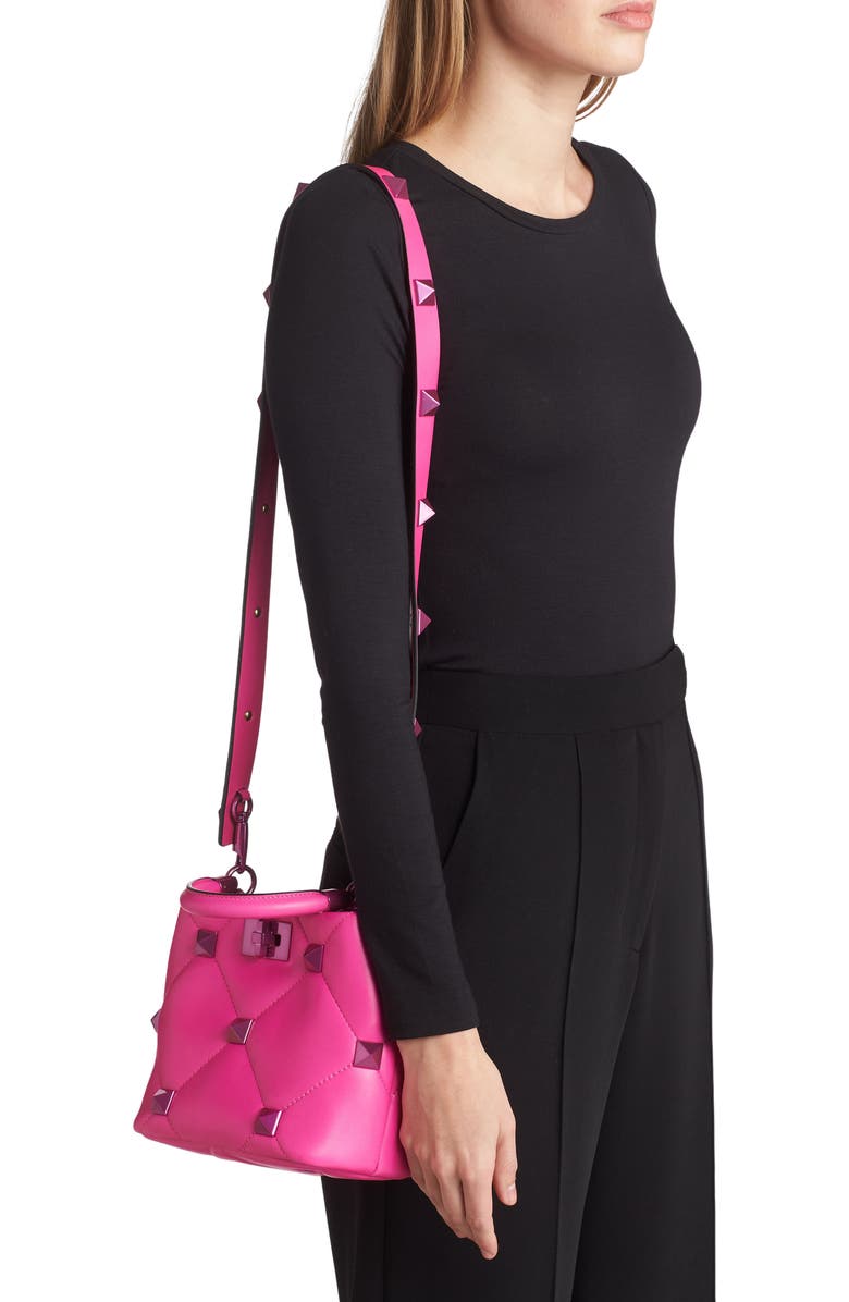 Valentino Garavani Small Roman Stud Pink PP Quilted Leather Top Handle Bag, Alternate, color,
