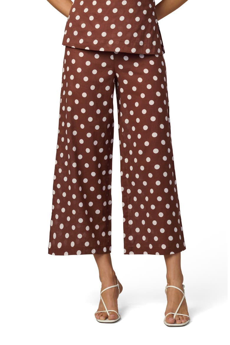The Mariel Linen & Cotton Crop Wide Leg Pants, Main, color, CHOCOLATE/ECRU DOT