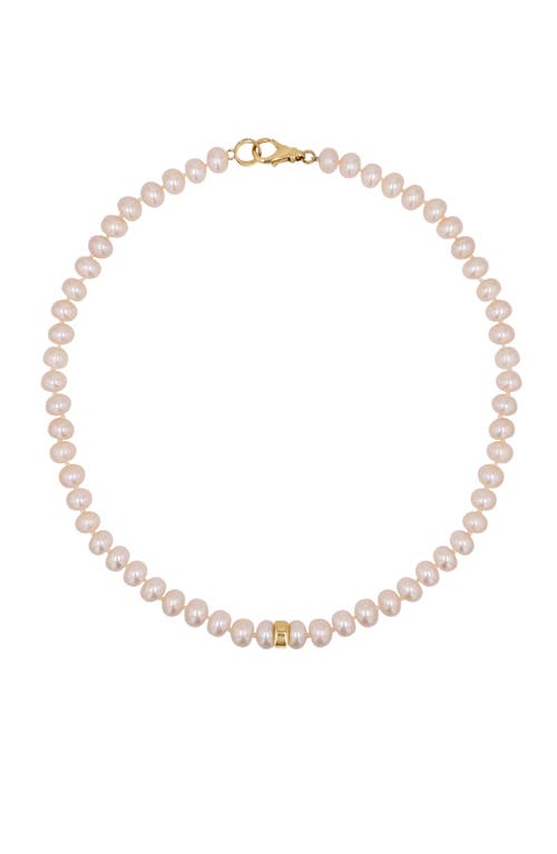 Sheryl Lowe 14k Pearl 8mm Knotted Necklace With Smooth Rondelle In Pearl/gold