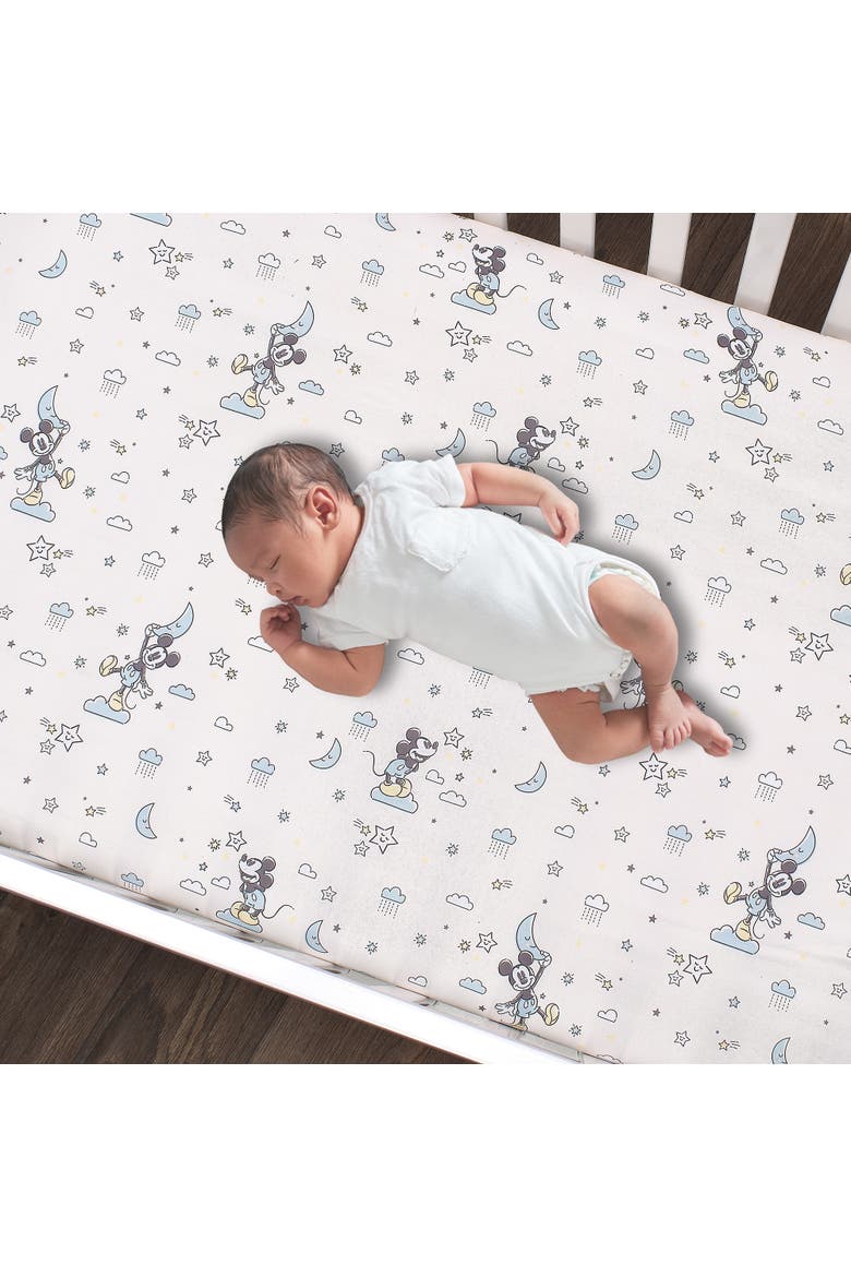Disney Baby Moonlight Mickey Mouse Fitted Crib Sheet, Alternate, color, White