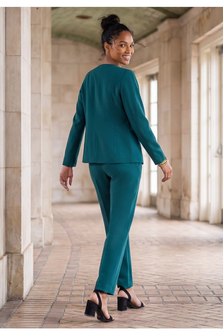 Shaped Crepe Jacket & Straight Leg Pant Suit, Alternate, color, MYSTIC PINE