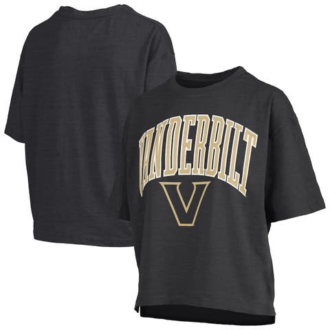 Women's Pressbox Black Vanderbilt Commodores Nelson Arch Over Logo Waist Length Oversized Slub T-Shirt