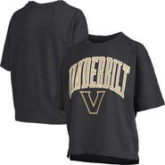 PRESSBOX Women's Pressbox Black Vanderbilt Commodores Nelson Arch Over Logo Waist Length Oversized Slub T-Shirt