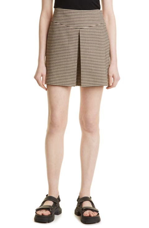Checked Linen Blend Skort