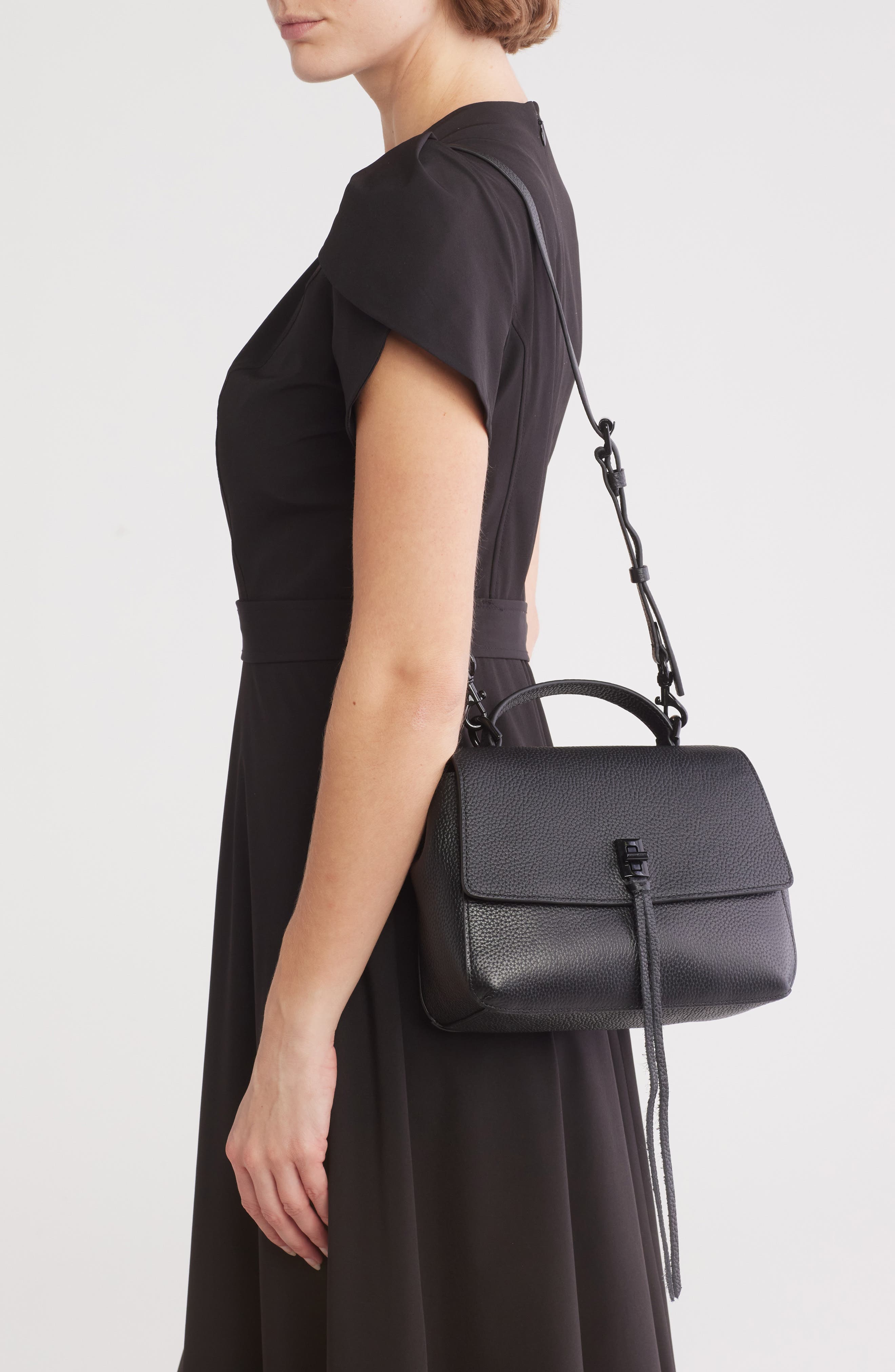 Rebecca Minkoff Darren Leather Top Handle Messenger Bag, Alternate, color, Black