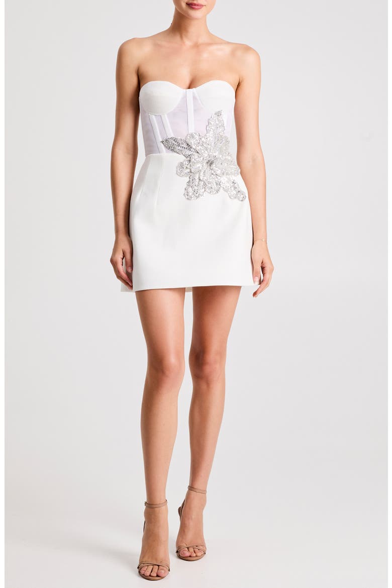 Trisha Sequin Strapless Minidress, Main, color, OFF WHITE