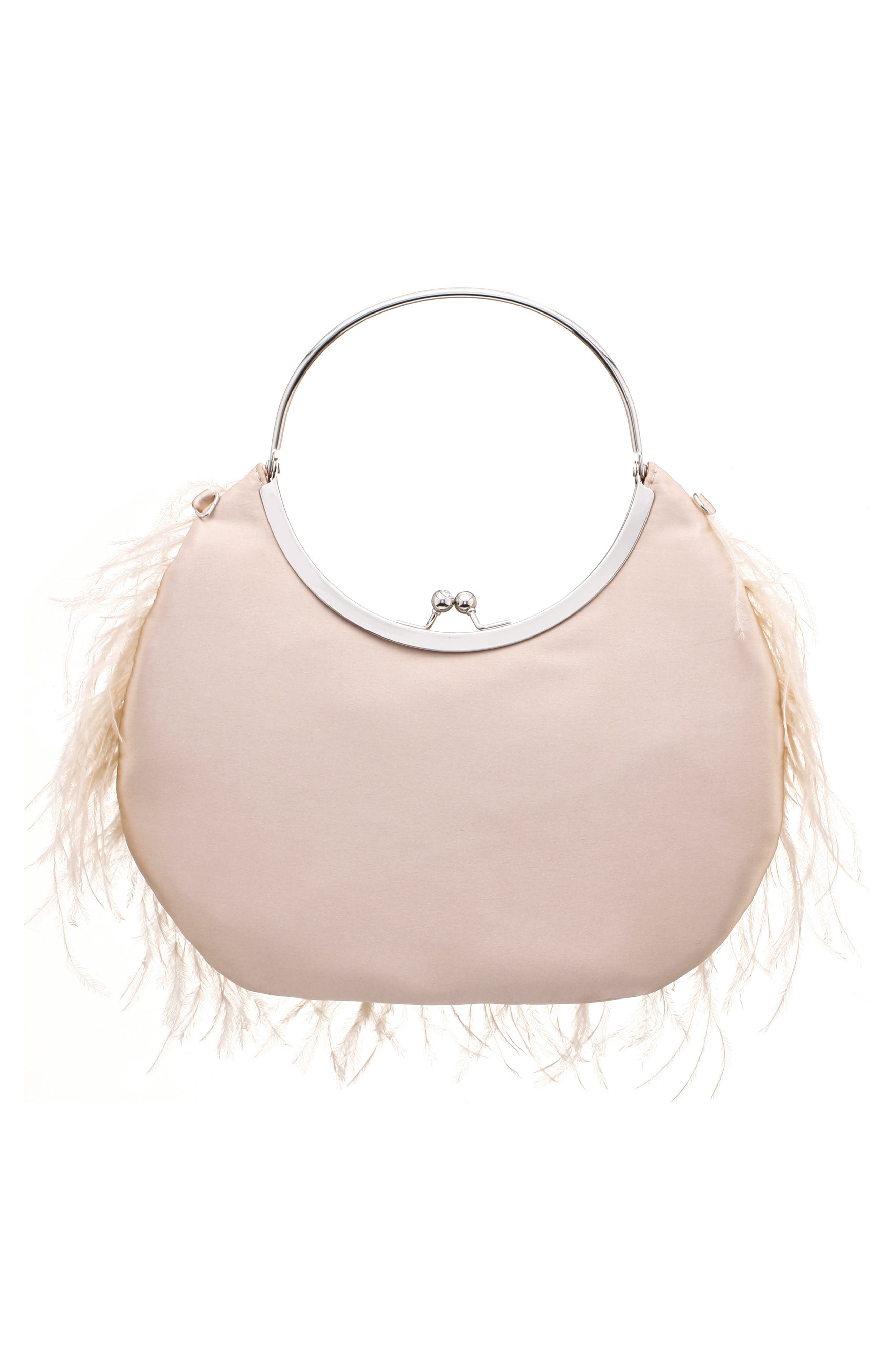 Splash Feather Handbag, Alternate, color, PEARL ROSE