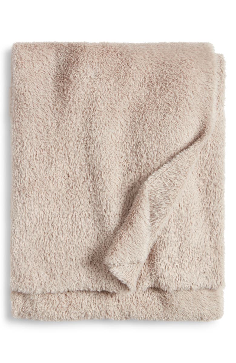 Nordstrom Nestle Faux Fur Throw Blanket, Main, color, Tan Thread