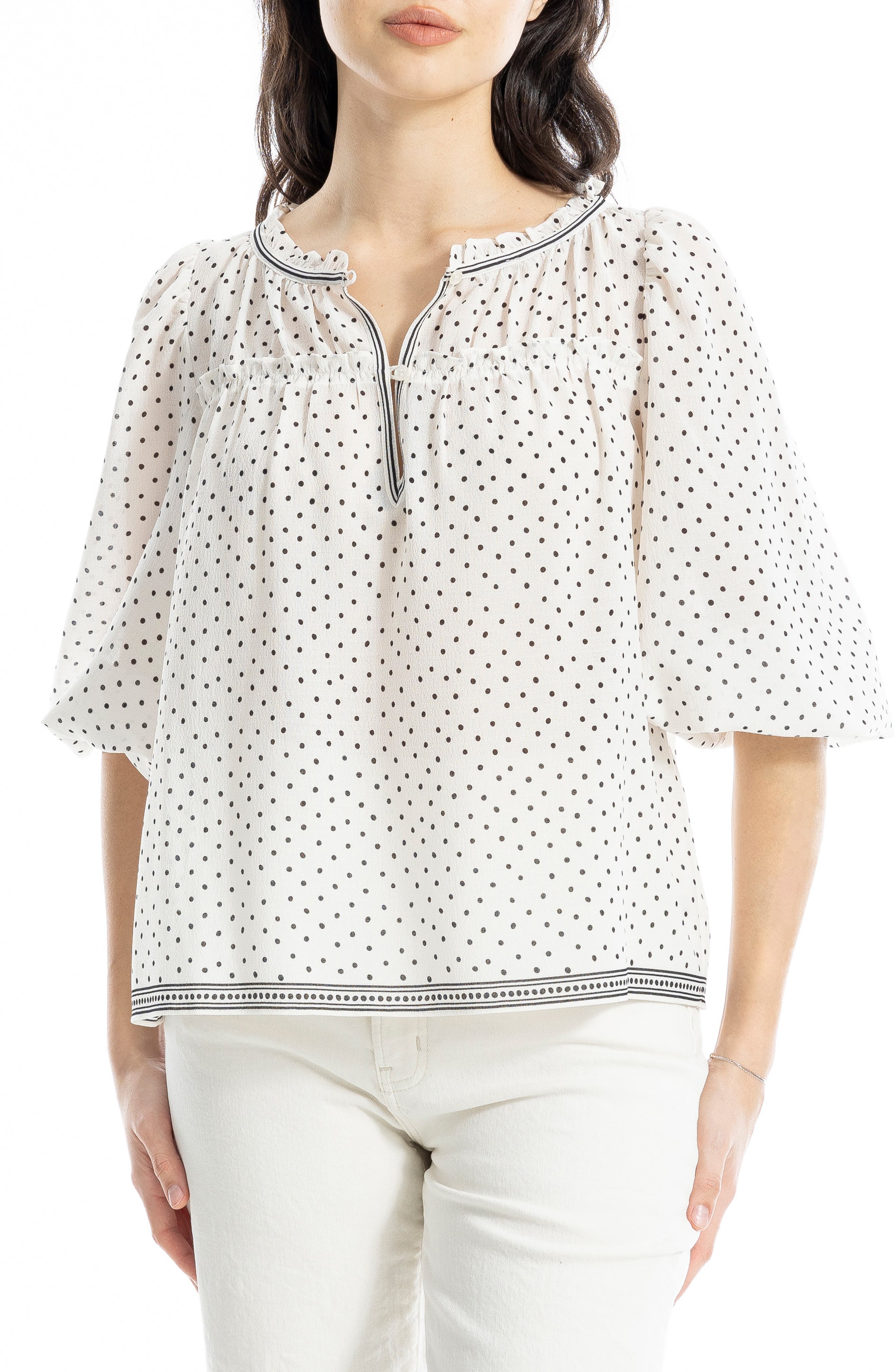 MAX STUDIO Floral Three-Quarter Bubble Sleeve Top