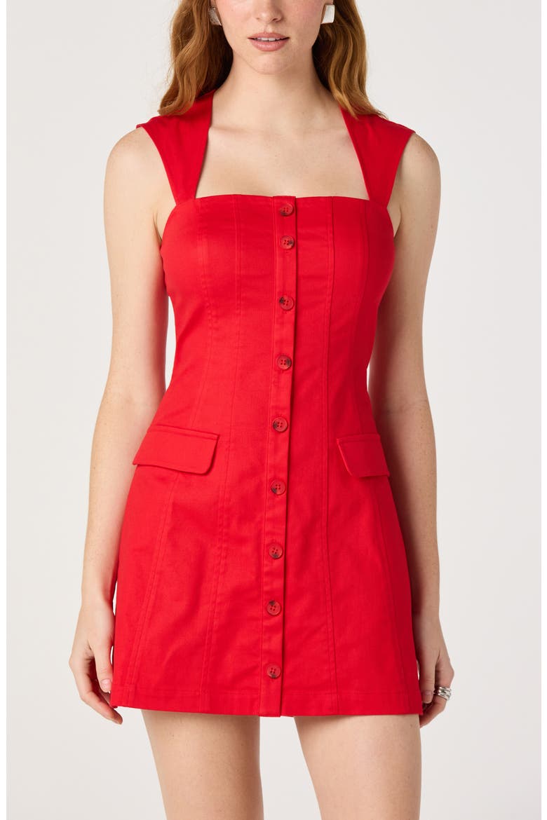 Button Front Stretch Cotton Minidress, Alternate, color, RED