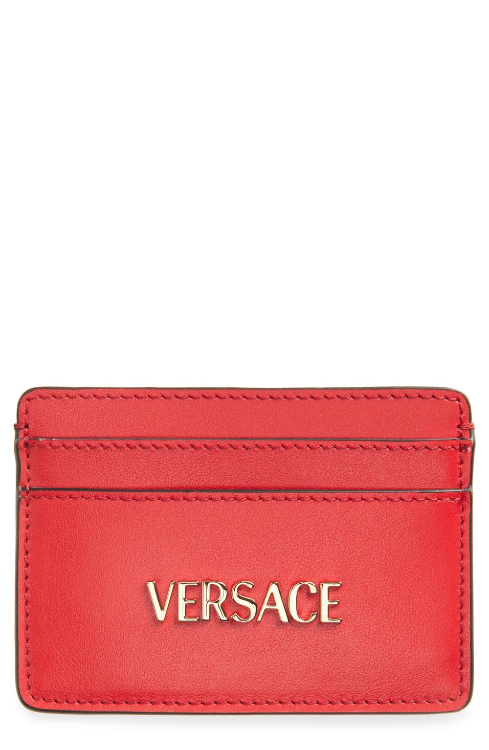 Logo Leather Card Case, color, RED VERSACE GOLD