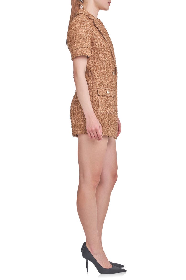 Double Breasted Tweed Romper, Alternate, color, BROWN