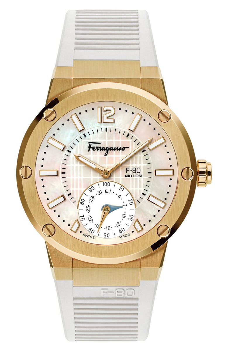 FERRAGAMO Salvatore Ferragamo F-80 Motion Rubber Strap Smart Watch, 44mm, Alternate, color, 