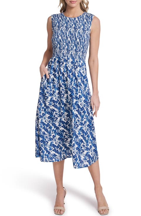 Floral Sleeveless Smocked Midi Dress