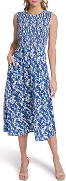 Calvin Klein Floral Sleeveless Smocked Midi Dress