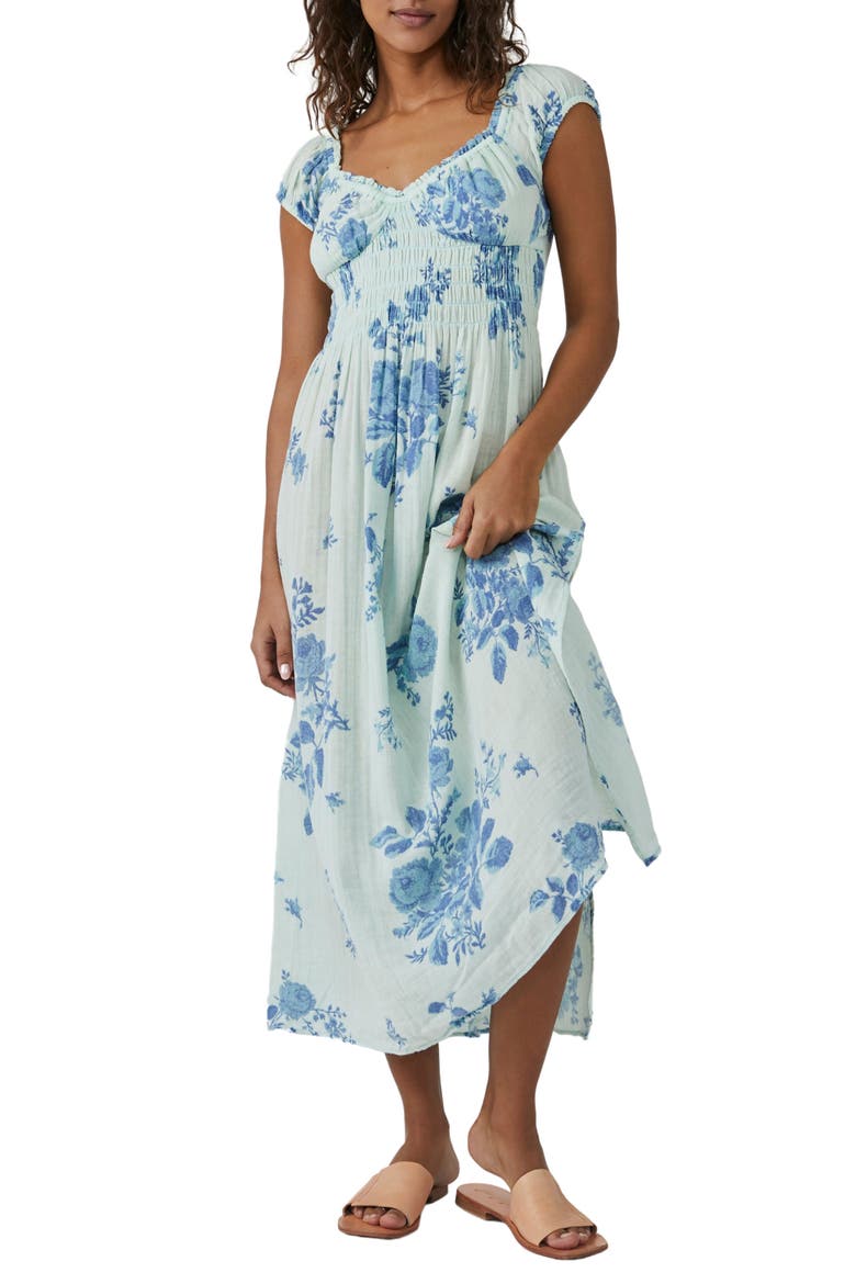 Forget Me Not Floral Cutout Cotton Dress, Main, color, LEMON COMBO CAMEO
