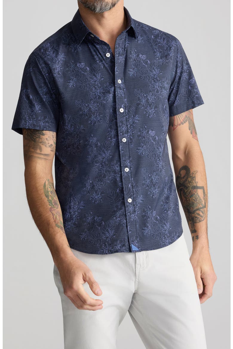 Short Sleeve Performance Button-Up Shirt, Main, color, NAVY
