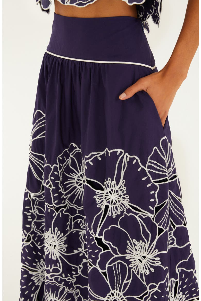blue flower richelieu midi dress FARM Rio Blue Flower Richelieu Midi Dress