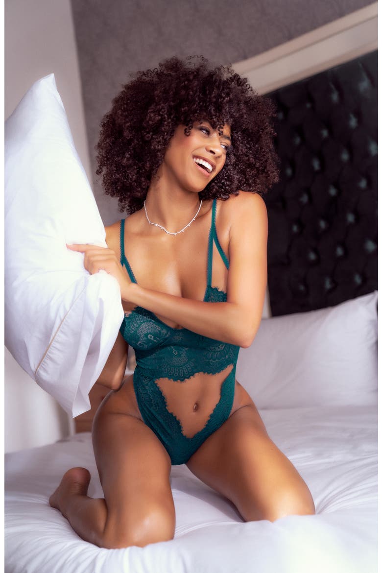 Strappy Cutout Lace Teddy, Alternate, color, SEA GREEN