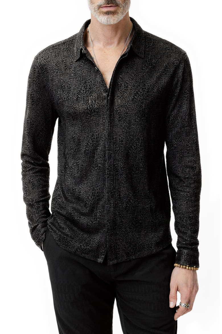 Carrilho Regular Fit Knit Linen Button-Up Shirt, Main, color, BLACK