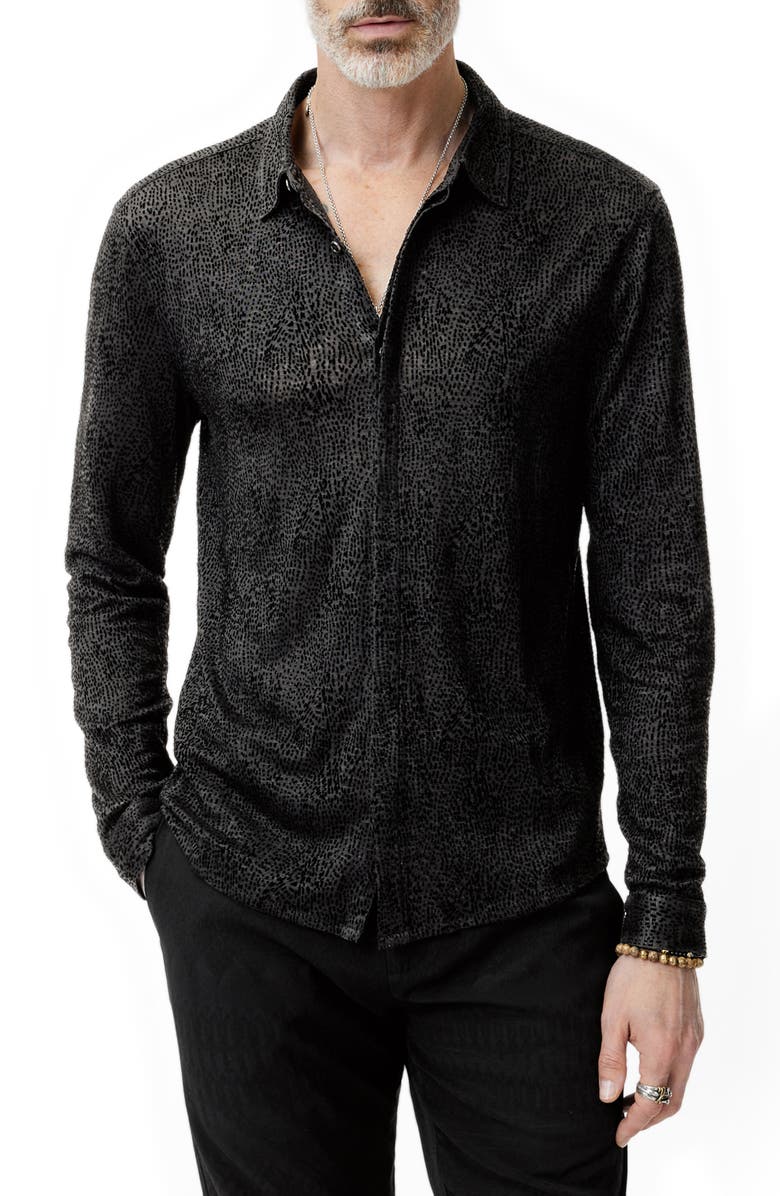 John Varvatos Carrilho Regular Fit Knit Linen Button-Up Shirt, Main, color, 
