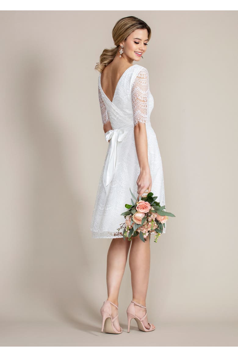 Evie 3/4 Sleeve Knee Length Lace Dress, Alternate, color, Ivory