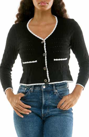 Nina Leonard Scallop Trim Cardigan Sweater