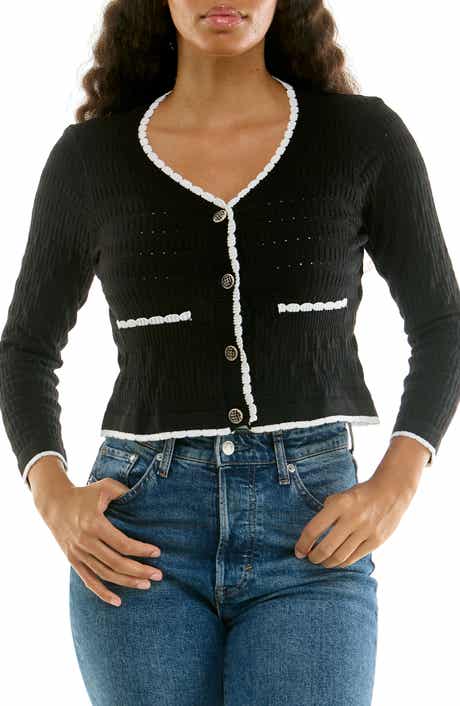 Nina Leonard Scallop Trim Cardigan Sweater