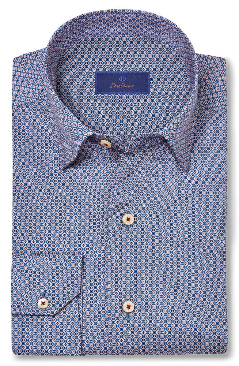 David Donahue Geometric Print Sport Shirt, Main, color, Blue