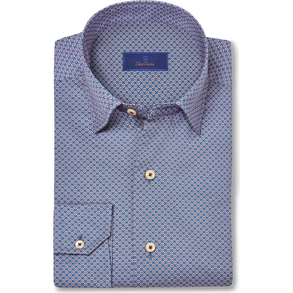 David Donahue Regular Fit Geometric Print Cotton Dobby Dress Shirt In Blue