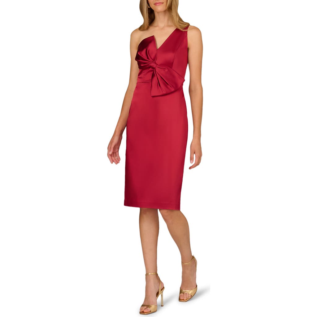 Aidan Mattox Bow Detail One-Shoulder Satin Cocktail Sheath Dress in Matador Red  product