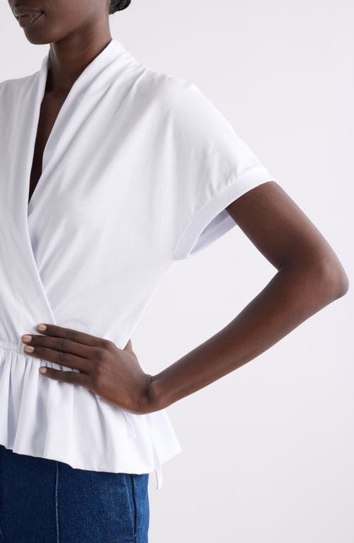 Dries Van Noten Wrap Front Cotton Knit Peplum Top In White