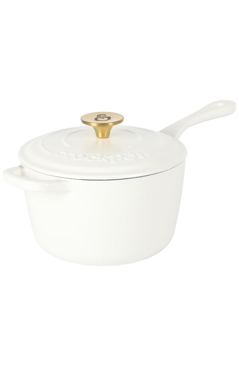 Crock-pot 3 Quart Enameled Cast Iron Saucepan with Lid, Main, color, White