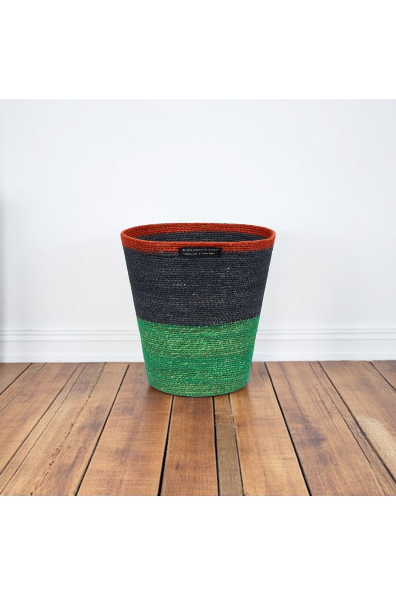 Striped Seagrass Waste Paper Basket, Alternate, color, Midnight, Beryl Green