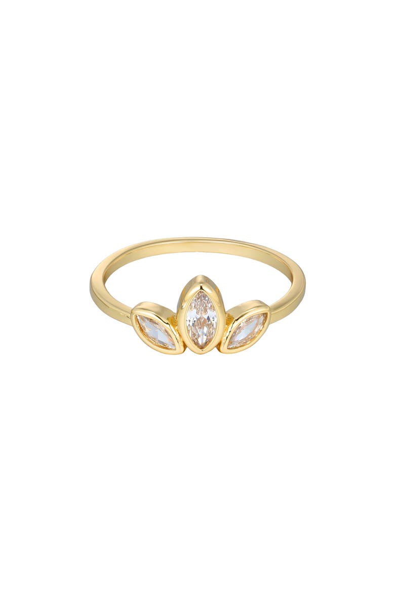 14K Gold Plated Cubic Zirconia Petal Ring, Main, color, GOLD