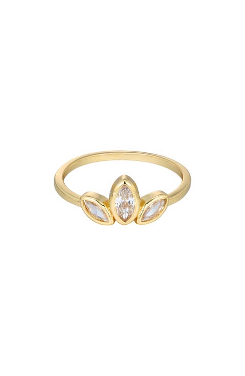 14K Gold Plated Cubic Zirconia Petal Ring