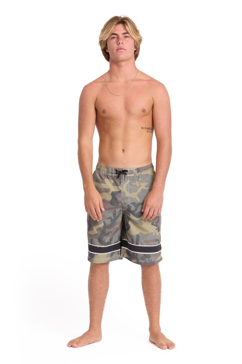 Throw On 2.0 Camouflage Swim Trunks, Alternate, color, OLIVE CAMOUFLAGE