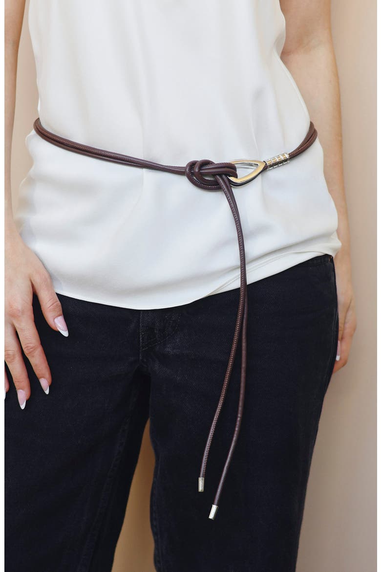 Chrome Faux Leather Tie Belt, Alternate, color, SILVER/ BROWN