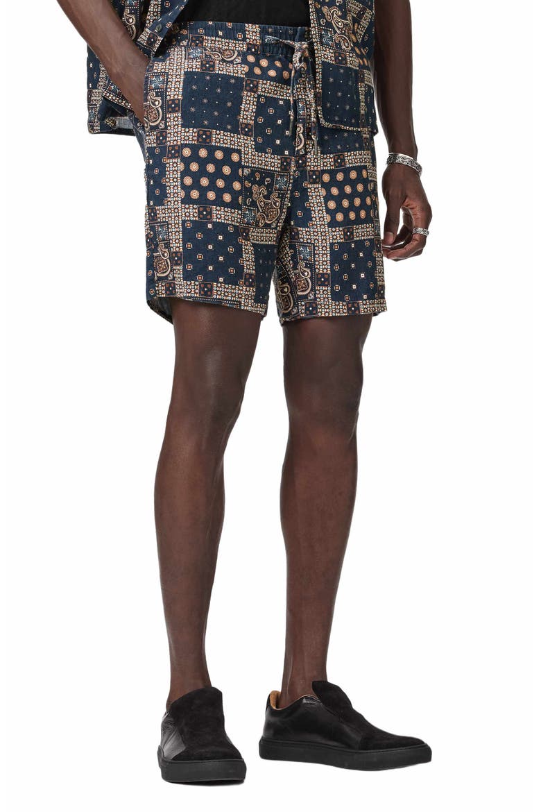 Daryl Patchwork Linen Drawstring Shorts, Main, color, DEEP BLUE