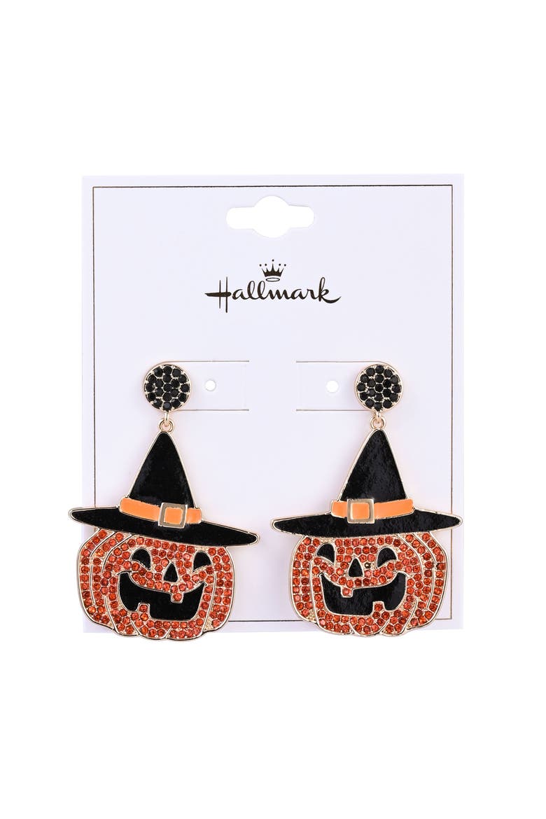 Halloween Jack-O-Lantern Earrings, Alternate, color, Orange