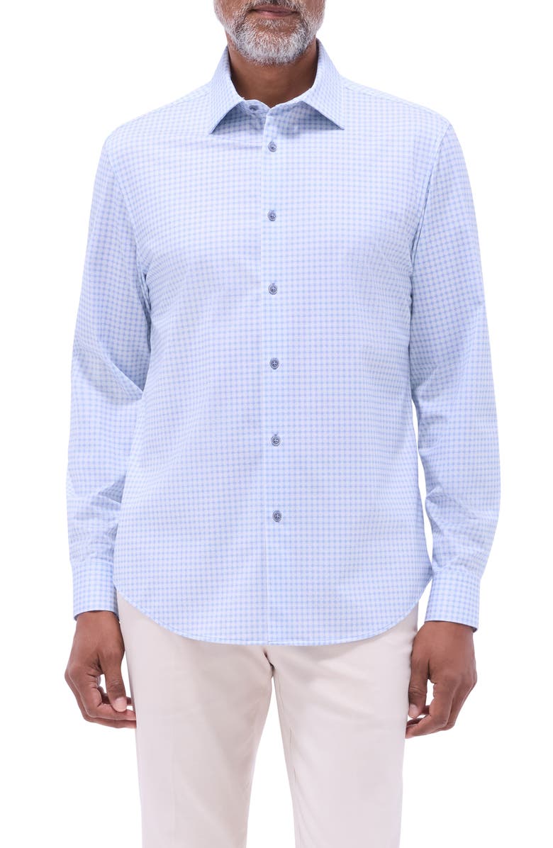 Bugatchi James OoohCotton<sup>®</sup> Geometric Print Button-Up Shirt, Main, color, Air Blue
