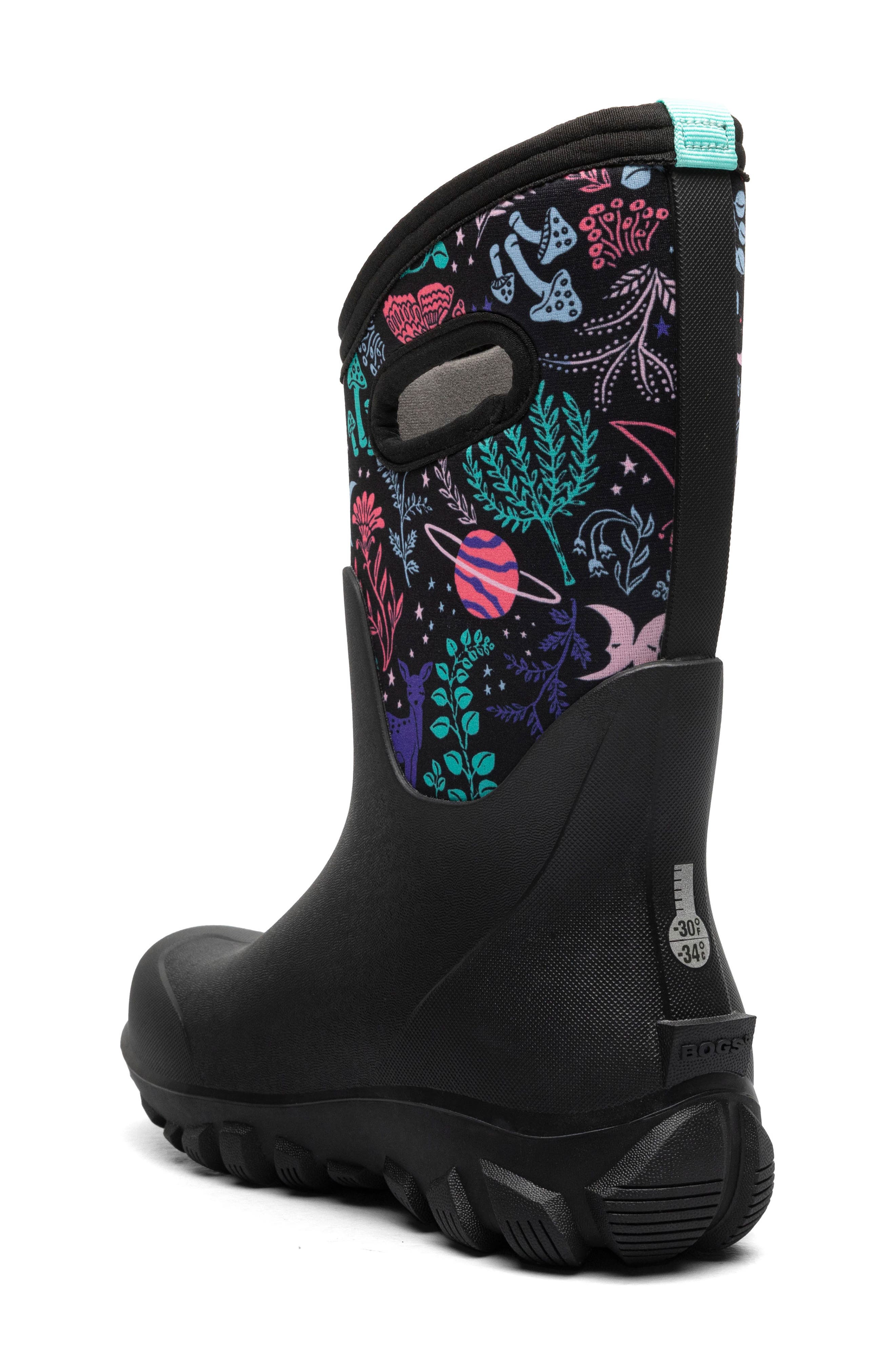Bogs Kids' Classic Seamless Cosmic Forest Waterproof Insulated Rain Boot, Alternate, color, Black Multi
