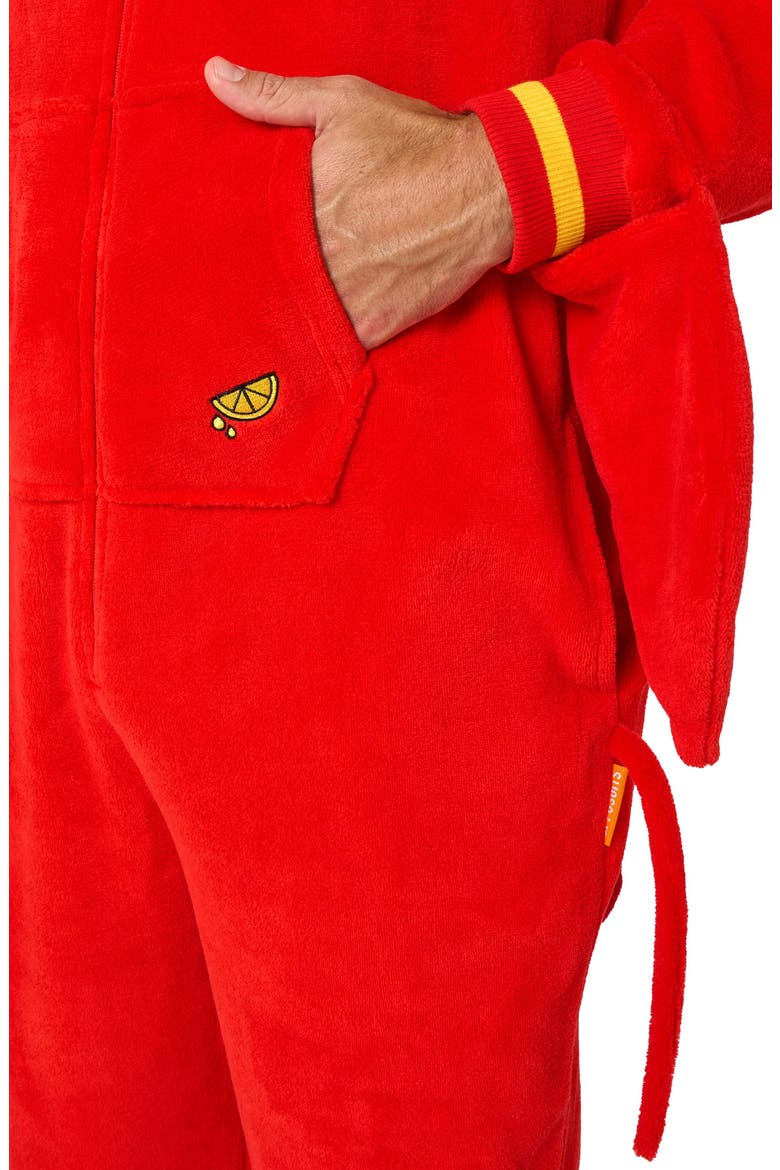 Lobster Hooded Fleece Costume Jumpsuit, Alternate, color, RED