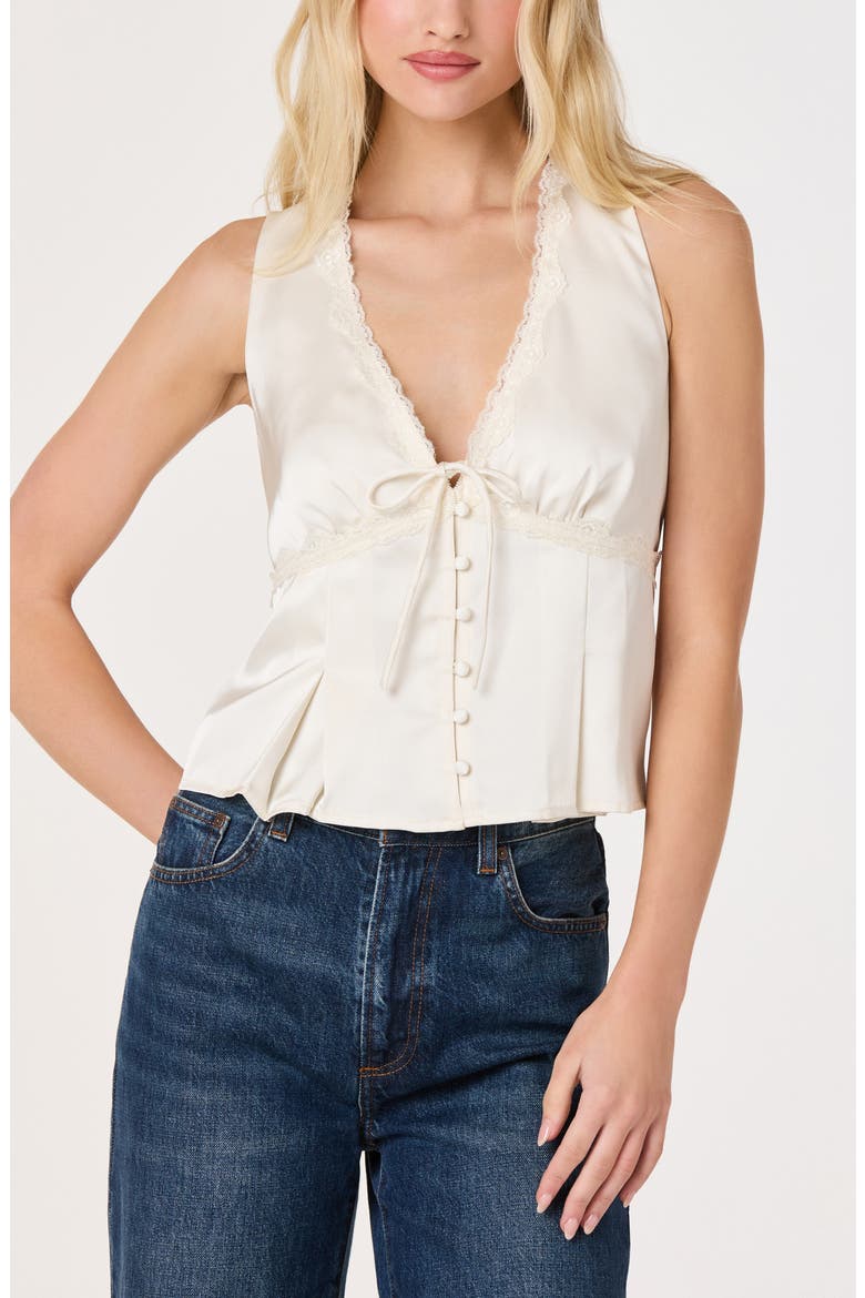 Myrna Lace-Trimmed Satin Top, Alternate, color, IVORY