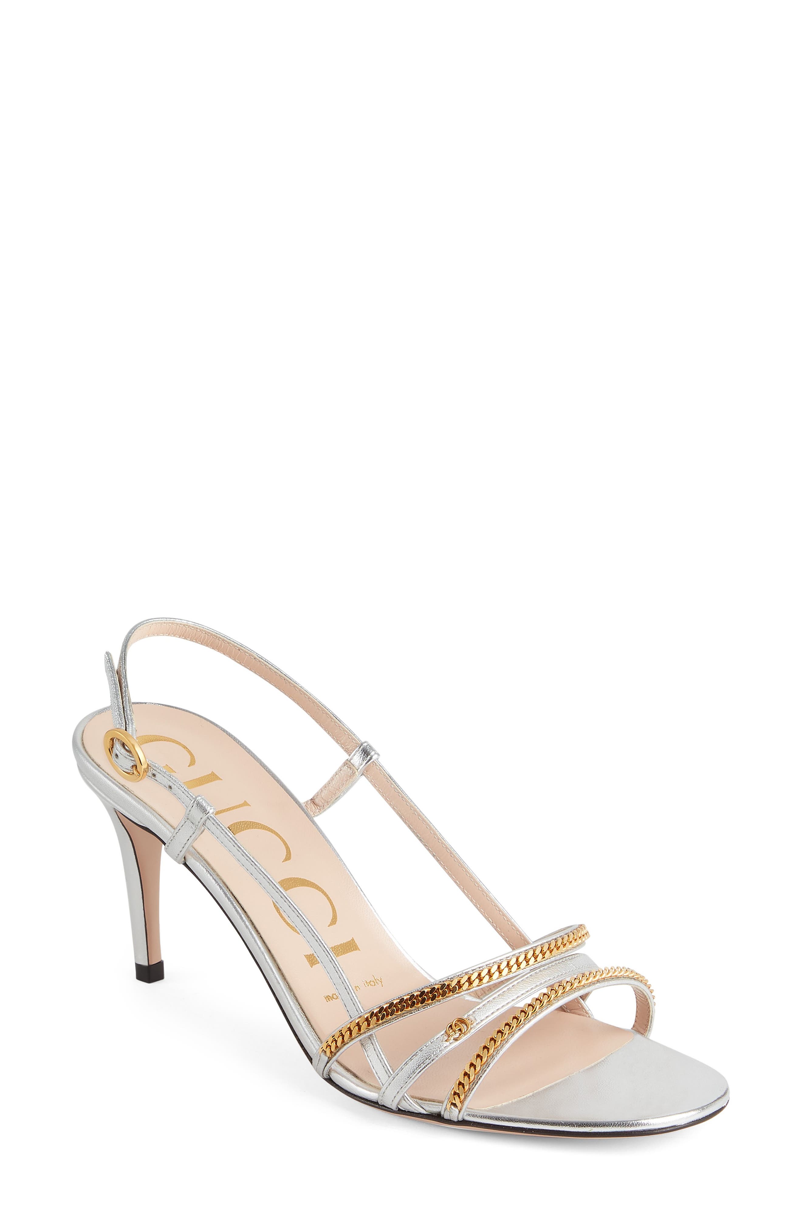 Gucci Chain Trim Strappy Slingback Sandal, Main, color, 
