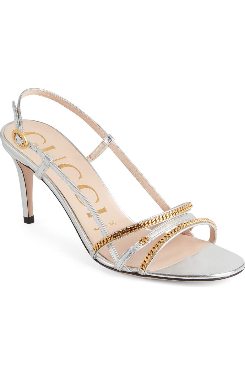 Gucci Chain Trim Strappy Slingback Sandal, Main, color,