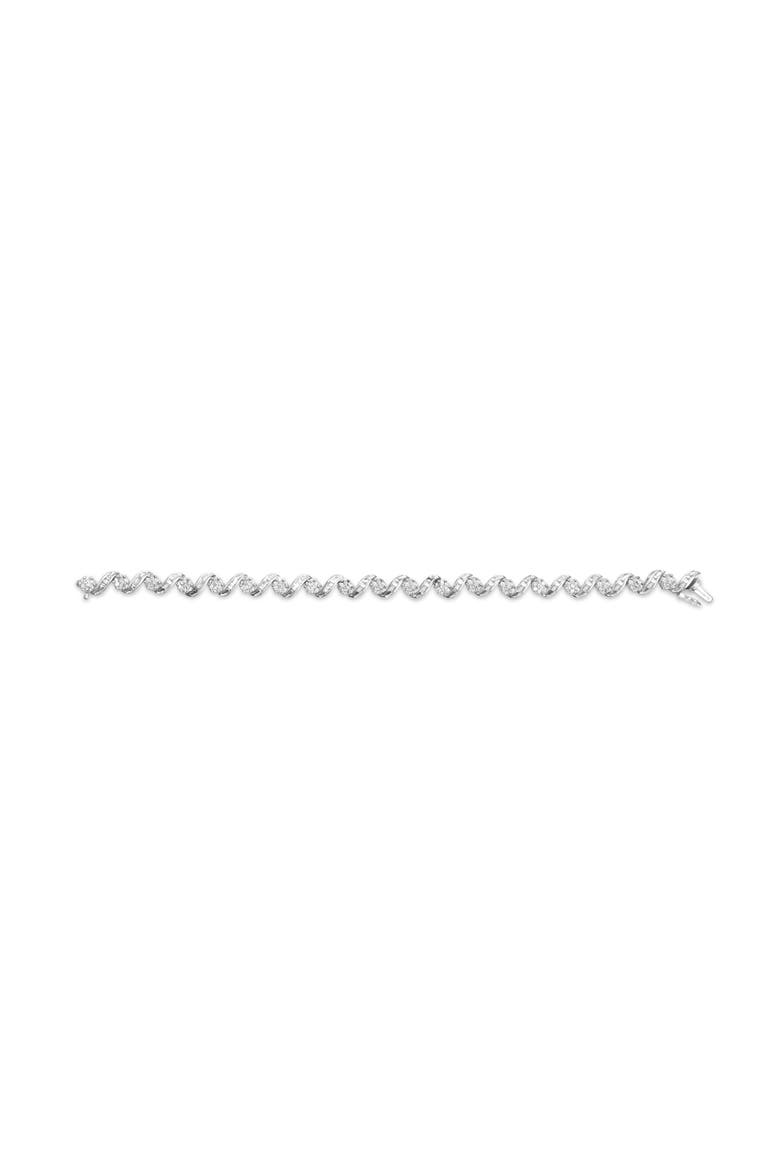 14K White Gold 2.00 Cttw Diamond Cluster and Spiral Link Bracelet, Alternate, color, White