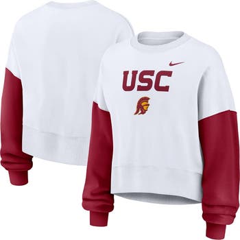 売れ筋商品|||ナイキ カットソー トップス レディース Women's White USC Trojans Color-Block Oversized Cropped Pullover Sweatshirt White Nike Women's Nike White USC Trojans Color-Block Oversized
